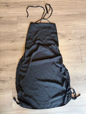 Black Satin Halter Dress with Side Ruching /Festival/ Summer night dress